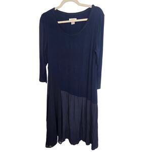 Sundance Dress Drop Waist Dress Asymmetric Dress Midi Dress L Navy Blue Dress